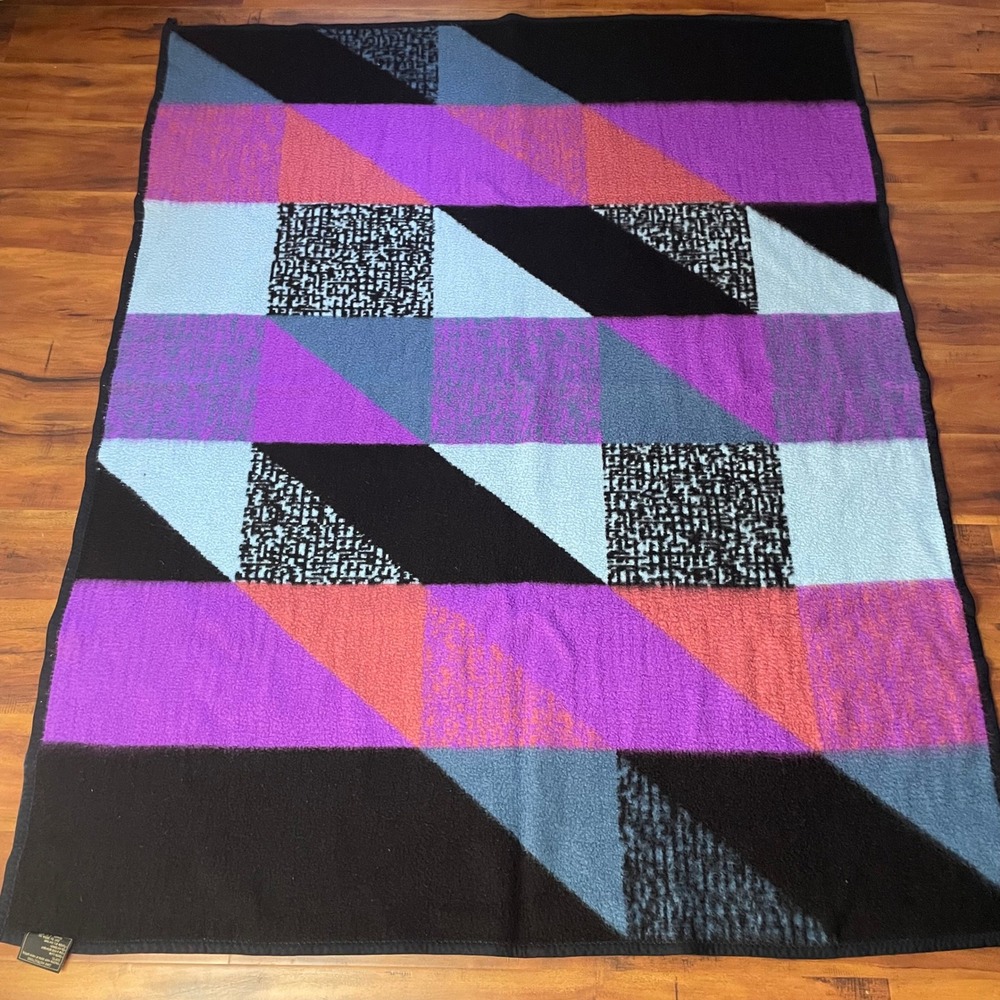 Vintage 90s Ibena Geometric Throw Blanket Size 55x69 Abstract Postmodern Fleece